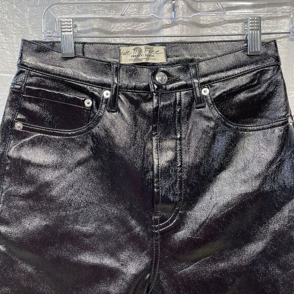 Free People‎ We The Free High Rise Faux Leather Skinny Pants Black Size 27 - Picture 1 of 9